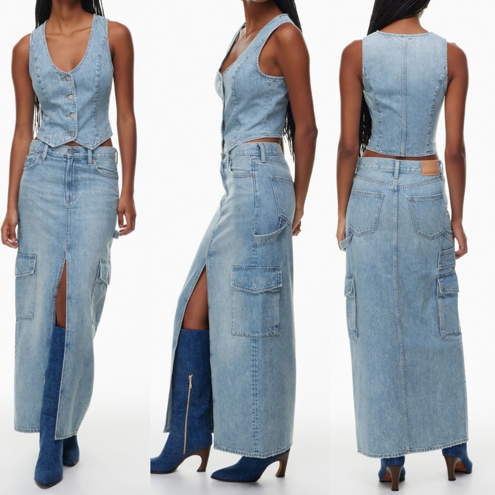 Denim Cargo Maxi Skirt - Light Blue